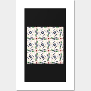 Green Blue Whirls and Stripes Pattern Posters and Art